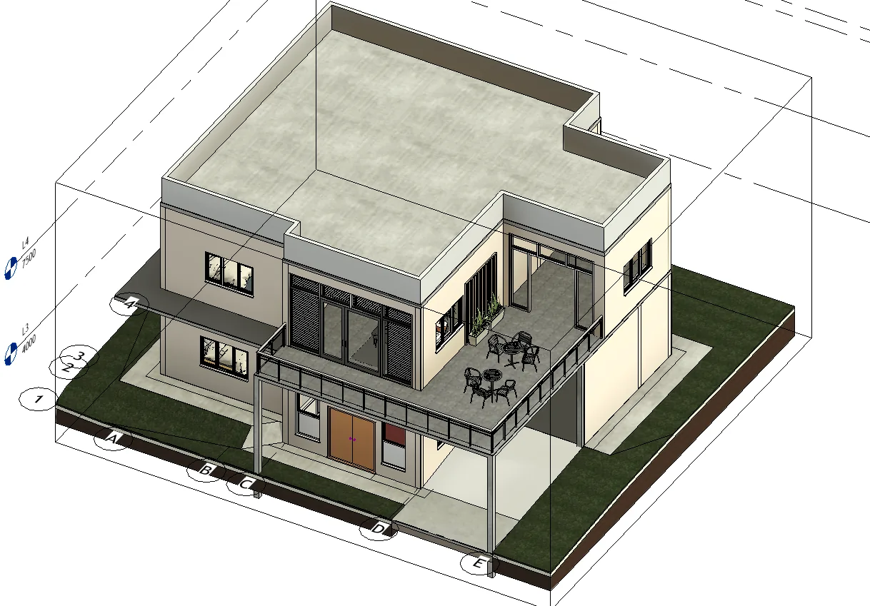 2-Storey Residential BIM Model — Side Elevation